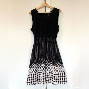 Style & Co Black midi dress with white polka dots with back Zipper size large